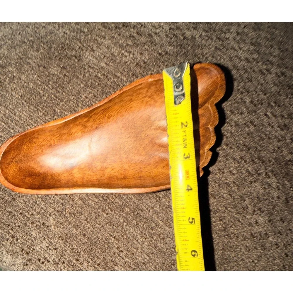 Hand Carved Wooden Foot Catchall Tray | Rustic Boho Trinket Dish, Key Holder